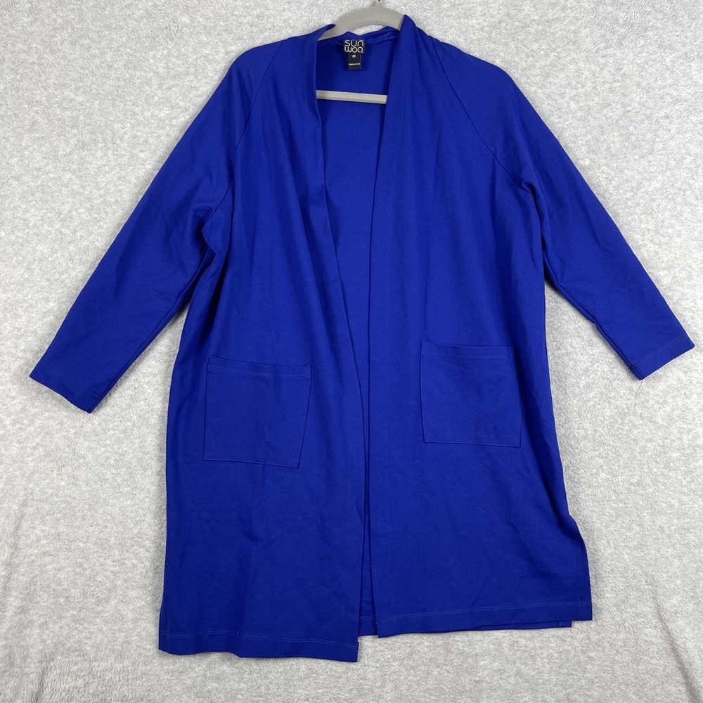 Clara Sun Woo Open Front Ponte Long Jacket Womens XS Blue Capsule Minimalist